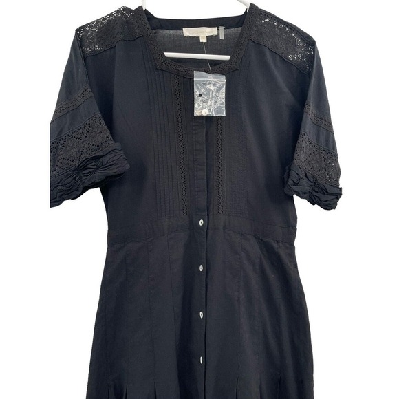 LOVESHACKFANCY Size S Black Edie Cotton Lace Fit & Flare Midi Dress - Picture 9 of 16